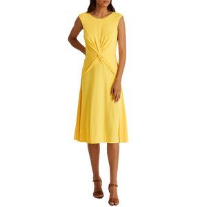 Lauren Ralph Lauren Women Twist Front Sleeveless Midi Jersey Dress Size 8 Yellow